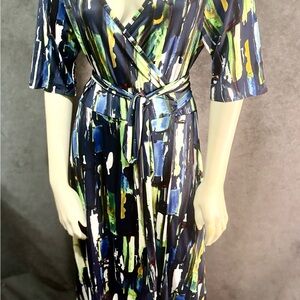 Abstract Print Wrap Dress